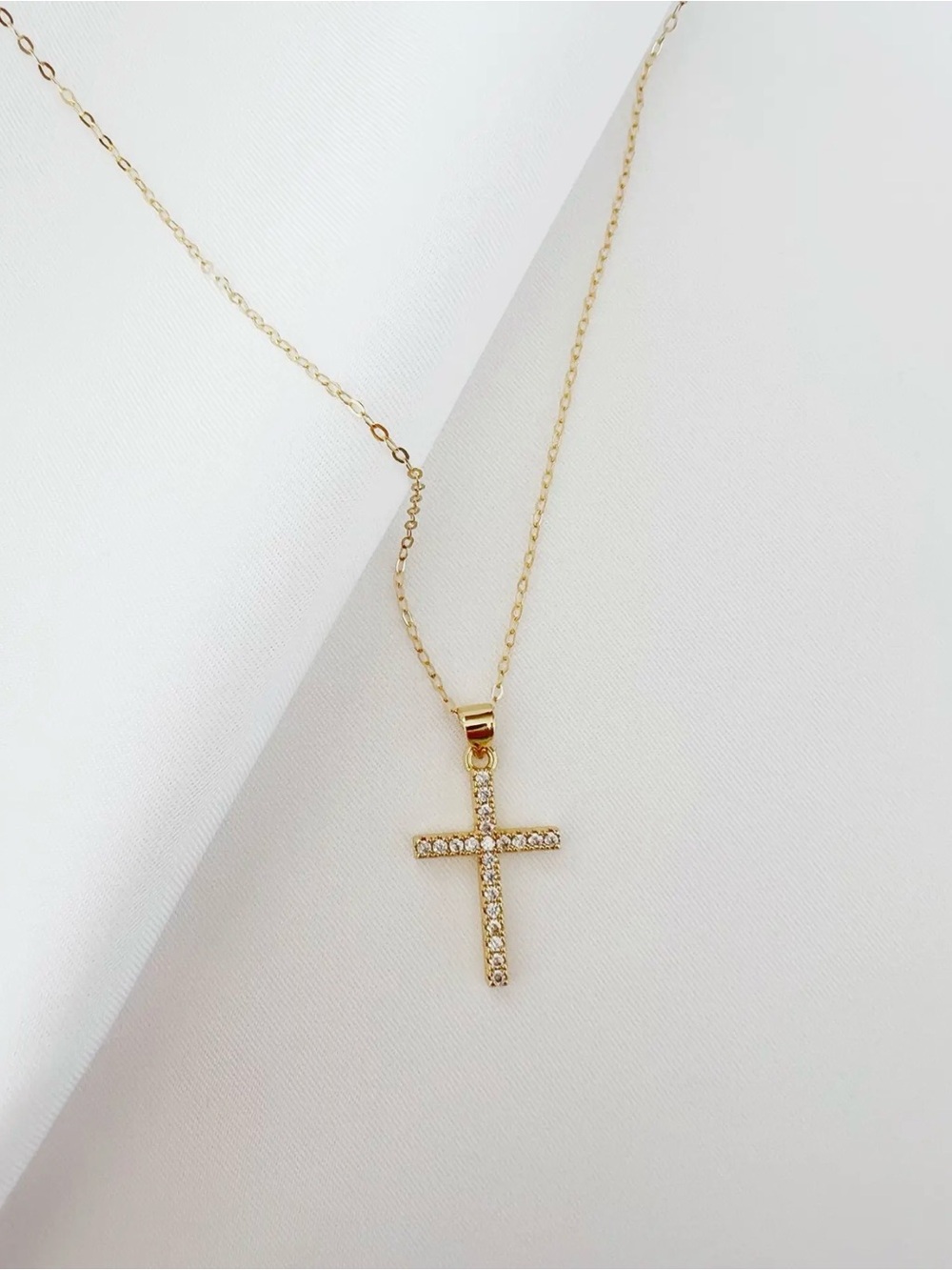 14K Gold Filled Pavé Cross CZ Necklace